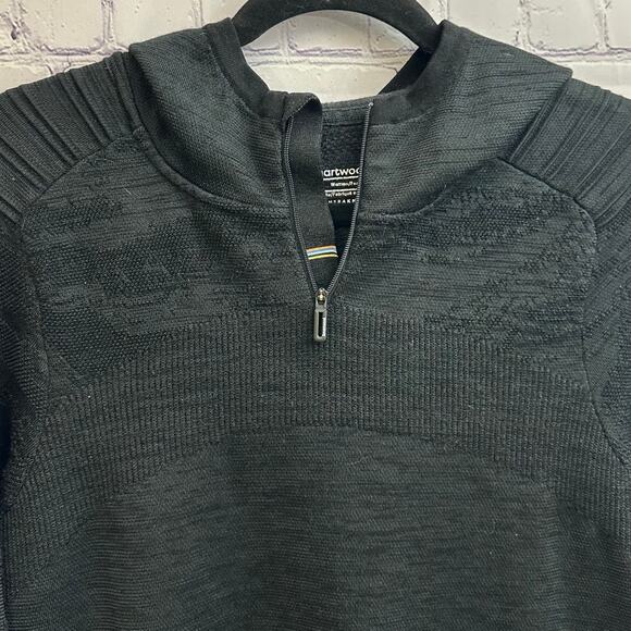 Smartwool Intraknit Merino Sport Pullover Hoodie Black Thumb Holes Size Large - Picture 3 of 12